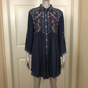 Kyla Seo tunic or short dress embroidered bodice collar sleeves button front
